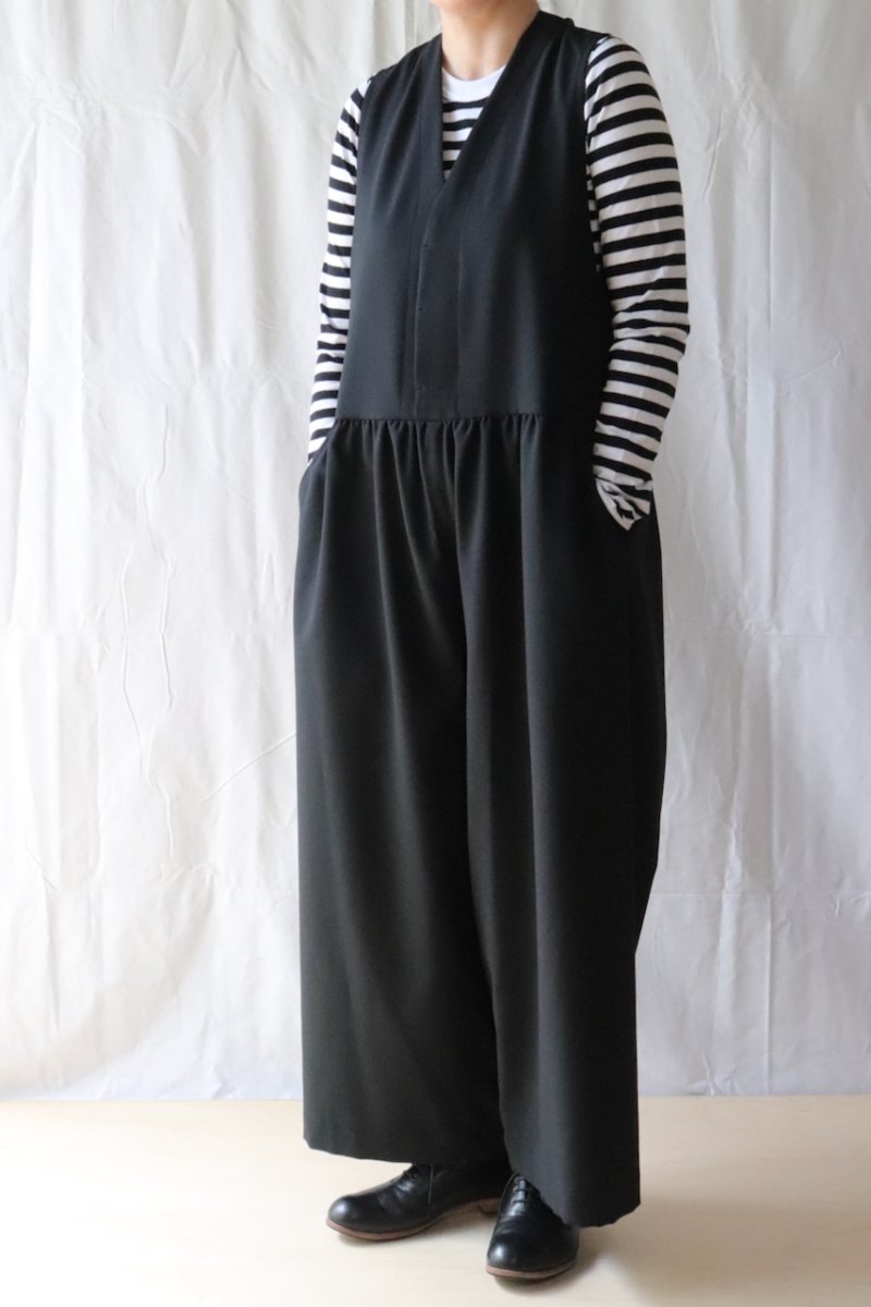 画像1: NO CONTROL AIR/ノーコントロールエアー　 ウエストギャザーワイドオーバーオール　 ブラック・グレー (1)