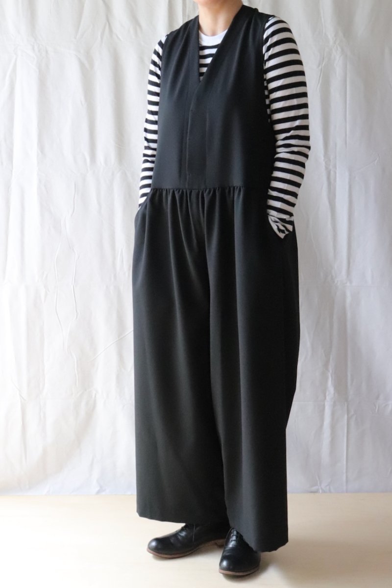 画像1: NO CONTROL AIR/ノーコントロールエアー　 ウエストギャザーワイドオーバーオール　 ブラック・グレー