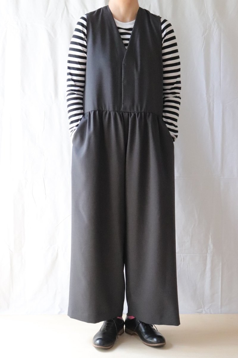 画像8: NO CONTROL AIR/ノーコントロールエアー　 ウエストギャザーワイドオーバーオール　 ブラック・グレー (8)