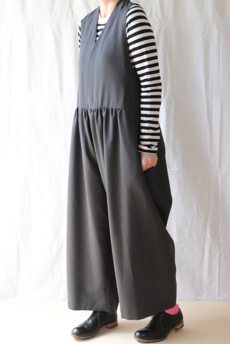 画像2: NO CONTROL AIR/ノーコントロールエアー　 ウエストギャザーワイドオーバーオール　 ブラック・グレー