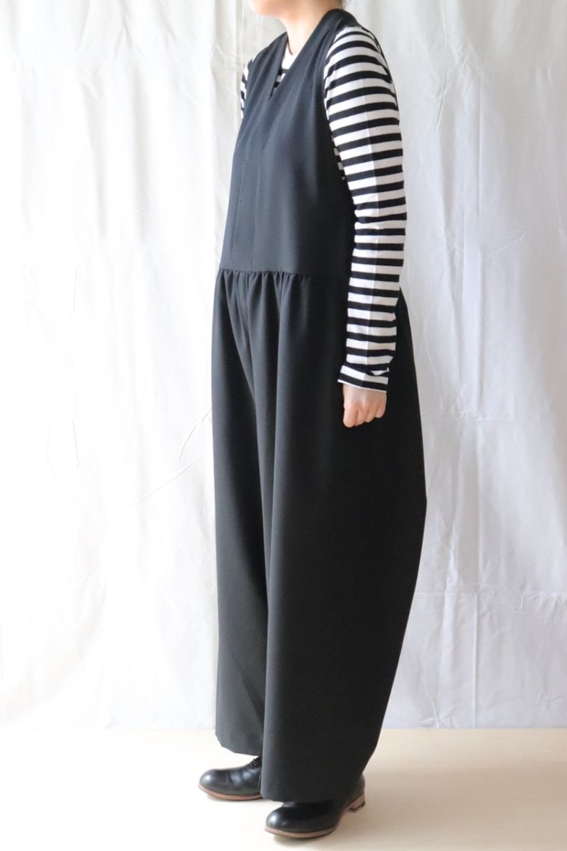 画像3: NO CONTROL AIR/ノーコントロールエアー　 ウエストギャザーワイドオーバーオール　 ブラック・グレー (3)