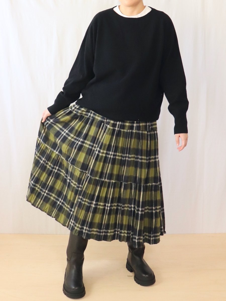 画像1: Rockmount/ロックマウント　 コットン フランネル しわ加工 ロングスカート　 オリーブ×ブラック (1)