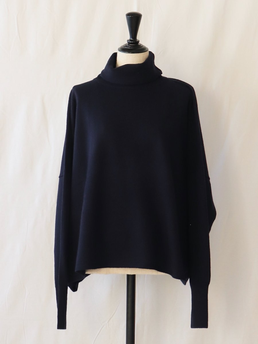 画像7: STAMP AND DIARY/スタンプアンドダイアリー　 ウールカシミヤ フィンガーホール付ワイドタートルプルオーバー　 ブルー・濃紺・ブラック (7)