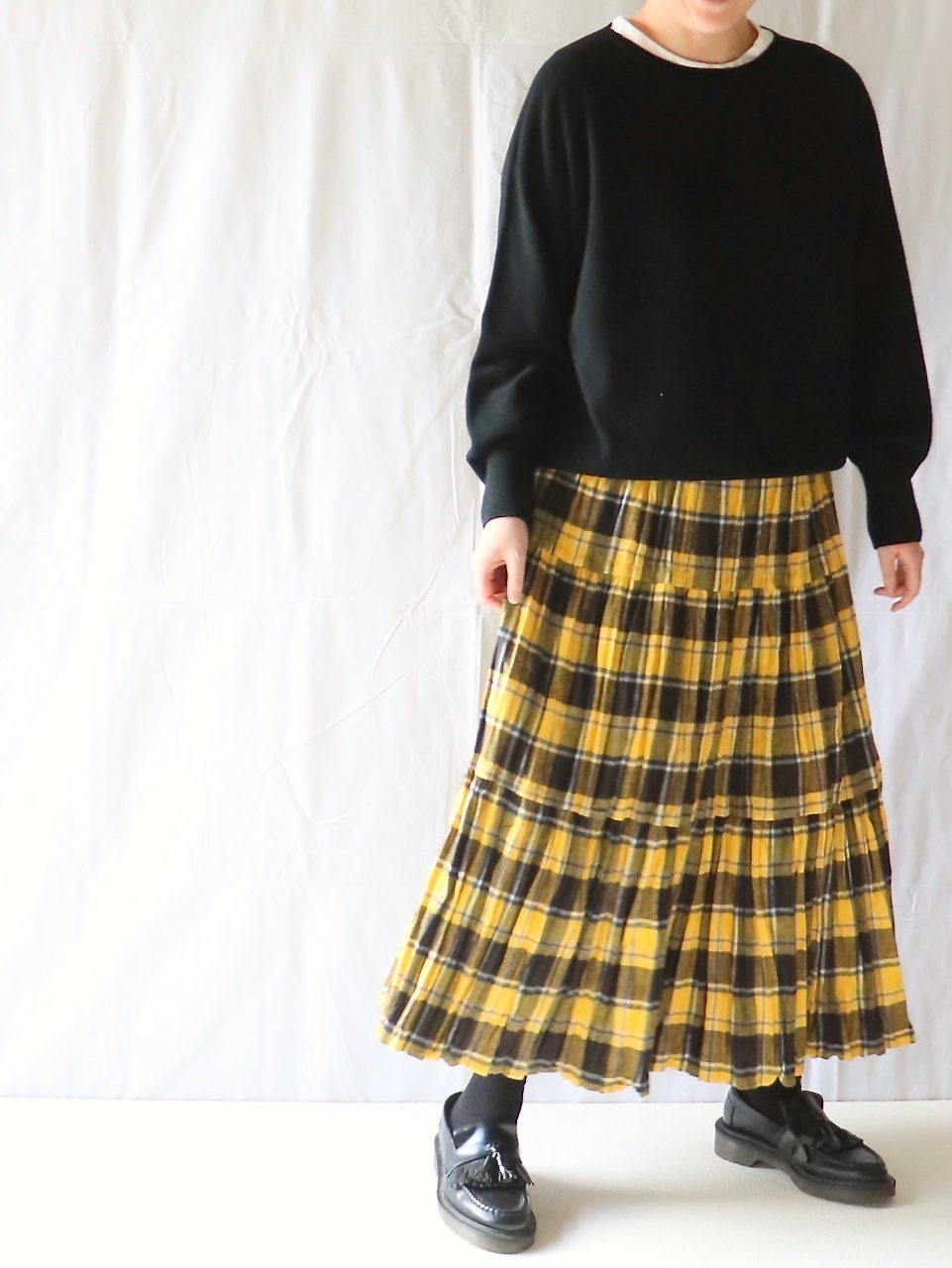 Rockmount/ロックマウント　コットン フランネル しわ加工 ロングスカート　イエロー×ネイビー